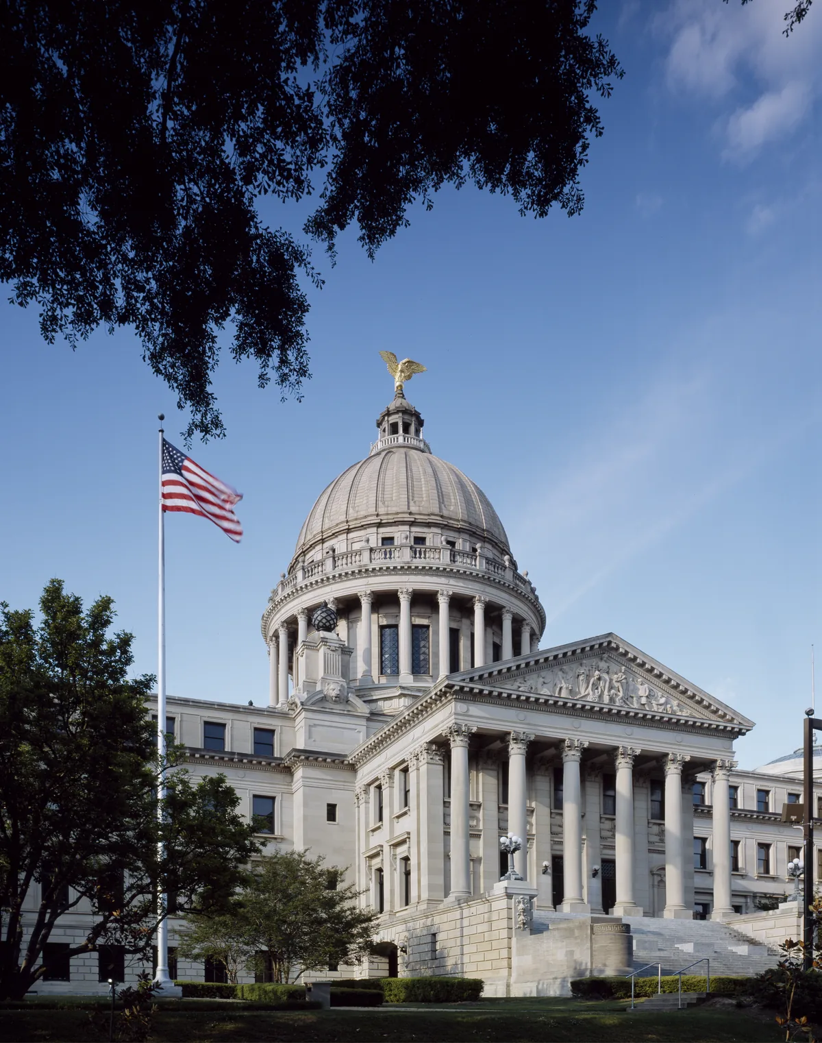The Mississippi State Capitol building with its dome in Jackson, Mississippi